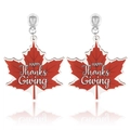 Red maple leaf clip-on earrings with Happy Thanksgiving print on lightweight wood base - Maple Leaf Style (ER23230-4)
