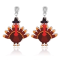 Thanksgiving clip-on earrings featuring cartoon turkey design with colorful feathers - Turkey Style (ER23230-5)