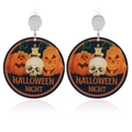 Orecchini pendenti rotondi di Halloween con fantasmi e zucche con clip argentate e gommini - Halloween Night Motivo Tondo (ER23200-6)