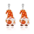Holiday gnome earrings with pumpkin pattern on lightweight printed wooden texture - Pumpkin Gnome Style (ER23230-6)