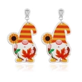 Fall gnome dangle earrings with sunflower and maple leaf on a clean white background - Sunflower Gnome Style (ER23230-7)
