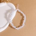 Cordino per cellulare fatto a mano con perle bianche e ciondoli floreali blu chiaro - Stile Fiore Blu / Bianco