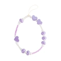 Sweet purple heart-shaped beaded phone strap with pearlescent lilac and white charms - Purple