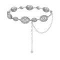 Cintura a catena vintage in metallo argento con placche sbalzate e ciondolo rosa - Argento