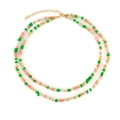 Handgemaakte kralenketting met groene, roze en gouden kralen en verstelbare sluiting - Roze