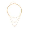 Three-layer gold beaded necklace featuring three elegant white pearls for women - Oval Pearl
