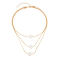 Three-layer gold necklace featuring white pearls with adjustable lobster clasp - Round Pearl