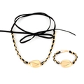 Set collana in velluto e bracciale con perle irregolari in nero e oro elegante - Oro
