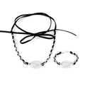 Set collana e bracciale in cordoncino nero con pendenti in metallo argento - Argento