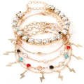 Set de tobilleras bohemias doradas con cristales de strass y colgantes de rayos - Dorado