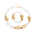 Ensemble collier et bracelet en perles baroques irrégulières avec maillons dorés - Or