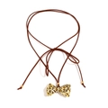 Collier avec pendentif nœud imprimé léopard, détails dorés et cordon marron ajustable - Marron Nœud