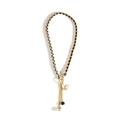 Vintage gold and black leather woven chain necklace with butterfly and gold bead charms - White Butterfly Style (NK26880)