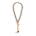 Vintage woven chain necklace with black fabric, toggle clasp and tassel charms - Rhinestone Pendant Style (NK26890)