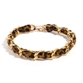 Schicke goldfarbene Kette mit verflochtenem Leopardenmuster-Band und Karabinerverschluss - Klassisches Braun Leopard (NK28110-1)