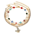 Three-piece gold plated bracelet set featuring butterfly pendant and colorful rhinestones - Butterfly Tennis Chain Gold 3-Piece Set (Bracelet 0)