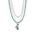 Western style layered turquoise bead necklace with silver boot pendant and OT clasp - Multi-layer Turquoise Boot Necklace (NK28660-1)
