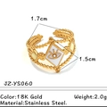 Anello regolabile in acciaio inossidabile dorato 18K con occhio greco e smalto bianco - Stile Smalto Malocchio (JZ-YS060)