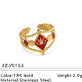 18K Gold Edelstahlring mit roter Raute und Evil Eye Symbol mit Diamantverzierung - Roter Boden Böser Blick Stil (JZ-YS153)