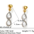 Two-tone 18K gold and silver stainless steel heart drop earrings with teardrop rings - Gold Heart and Water Drop Style (RS-YS459-2) / Gold