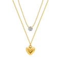 Minimalist double-layered gold necklace featuring a heart pendant and zircon stone - Zircon Heart