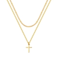 Elegant gold double layer necklace featuring a minimalist cross pendant on a sleek chain - Plain Cross