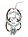 Three-piece bohemian western cowboy jewelry set with turquoise beads and cactus pendant - Cactus & Flower Bracelet Collection (NK28670-2)