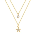 Double layered gold necklace featuring a minimalist star pendant and a round zircon stone - Rhinestone Pendant Star