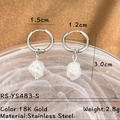 Elegant stainless steel hoop earrings with irregular pearl charms in 18K gold finish - Silver Stainless Steel Thin Hoop Baroque Pearl Drop Earrings (RS-YS483-S)