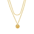 Minimalist double layer golden cuban chain necklace with round Love coin pendant - Disc Pendant