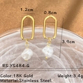 18K gold plated stainless steel drop earrings with baroque pearls for elegant style - Gold Stainless Steel Oval Hoop Baroque Pearl Drop Earrings (RS-YS484-G)