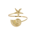 Bracelet de bras doré avec étoile de mer et coquillage, design ajustable en métal poli - Style Étoile de Mer et Conque (NK28900-6)