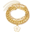Set bracciale e cavigliera multistrato placcato oro con ciondolo a fiore di ciliegio bianco - Set Bracciali Catena Cubana Multistrato Oro Fiori di Ciliegio (4 Pezzi)