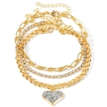 Set cavigliere dorate a strati con ciondolo a cuore e catena tennis con strass - Set di Bracciali Multistrato Oro con Catena Tennis a Cuore e Pietre Triturate (5 Pezzi)