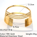 Bracelet manchette géométrique évidé en acier inoxydable plaqué or 18K avec chaînes - Chaîne Multi-Rangs Or (SS-YS210-G)