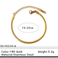 Bracciale a catena piatta in acciaio inossidabile placcato oro 18K regolabile 15-20 cm - Placcato oro 18K / Stile Catena Serpente Piatta Oro (SS-YS230-G)