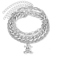 Bracciale multistrato placcato argento con ciondolo a orso, catene e dettagli in cristallo - Set Multistrato Orso con Strass Colore Argento (Bracciale 12)
