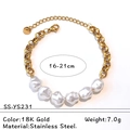 Bracciale in acciaio inossidabile placcato oro 18K con sei perle barocche e catena regolabile - Placcato oro 18K / Stile Perla Artificiale Barocca (SS-YS231)