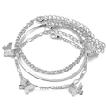Set di quattro cavigliere a farfalla argentate con catene a serpente e stile figaro - Set da 4 Pezzi Color Argento con Farfalla e Catena a Serpente (Bracciale 13)