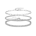 Set di tre braccialetti argentati con maglia a graffetta, intreccio e tennis - Set 3 Pezzi Tonalità Argento Tennis e Graffetta (Bracciale 14)