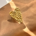 Golden heart-shaped stainless steel ring with elegant hammered lava texture design - Hammered Heart (JZ-YS249-G)