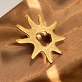 Golden sunburst titanium steel ring with radiant rays on brown silk background - Sun Shape (JZ-YS267)