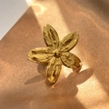 Polished gold stainless steel cherry blossom ring with five petals and center detail - Cherry Blossom Style (JZ-YS268)