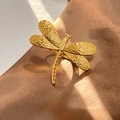 Anello a libellula dorata in acciaio al titanio con ali testurizzate su raso - Libellula (JZ-YS269-G)