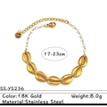 Bracciale in acciaio inossidabile con ciondoli a conchiglia dorati e perle bianche - Placcato oro 18K / Stile Conchiglia Perla Artificiale (SS-YS236)