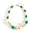 Fashion Christmas beaded necklace with green matte, cream white beads and gold accents - Green