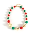 Festive red green and gold beaded bubblegum necklace with golden lobster clasp - Red and Green