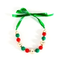 Christmas necklace with red green and gold beads and elegant green ribbon bow - Bowknot Style (NK26200-Green)