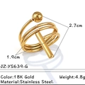 Elegante anello a spirale geometrico in acciaio inox dorato 18K con sfera metallica - Stile Asta Sfera Spirale (JZ-YS639-G) / Oro (JZ-YS639-G)