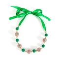Christmas necklace featuring red and green candy beads with a vibrant green satin ribbon - Striped Candy Style (NK26210-Green)